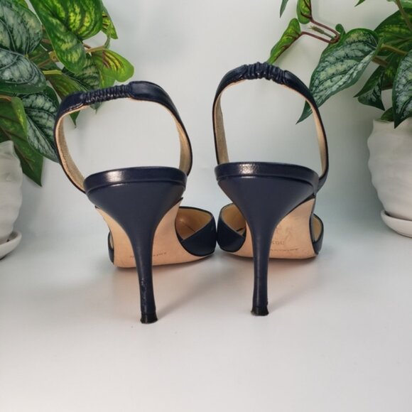 Manolo Blahnik Navy Blue with Silver sz 39.5 8.5 9 - Picture 6 of 10